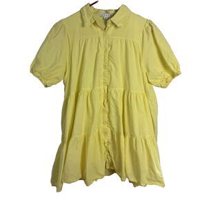 Hyfve Anthropologie‎ Women's Tiered Button Up yellow tunic/mini Dress sz L